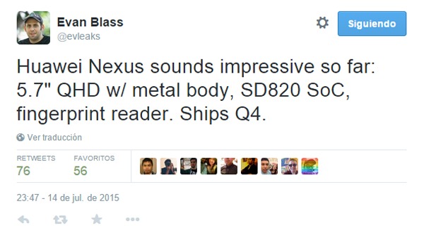 Pantalla en el Nexus 6 (2015) de Huawei