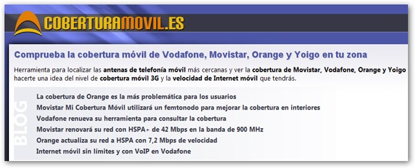 Mapa de las antenas de telefoní­a móvil de Movistar, Orange, Yoigo y Vodafone