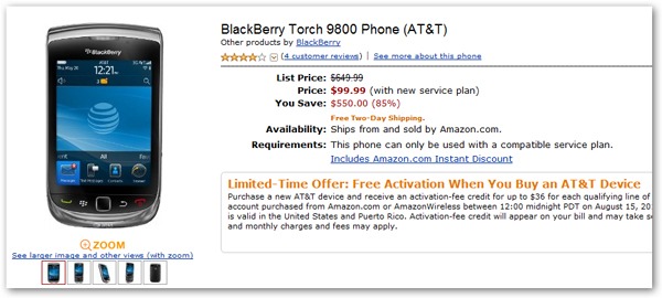 Blackberry Torch, RIM rebaja de forma drástica el precio de la Blackberry Torch