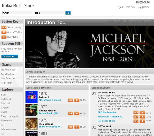 Michael Jackson sigue siendo el artista más descargado de la tienda de Nokia Ovi Store