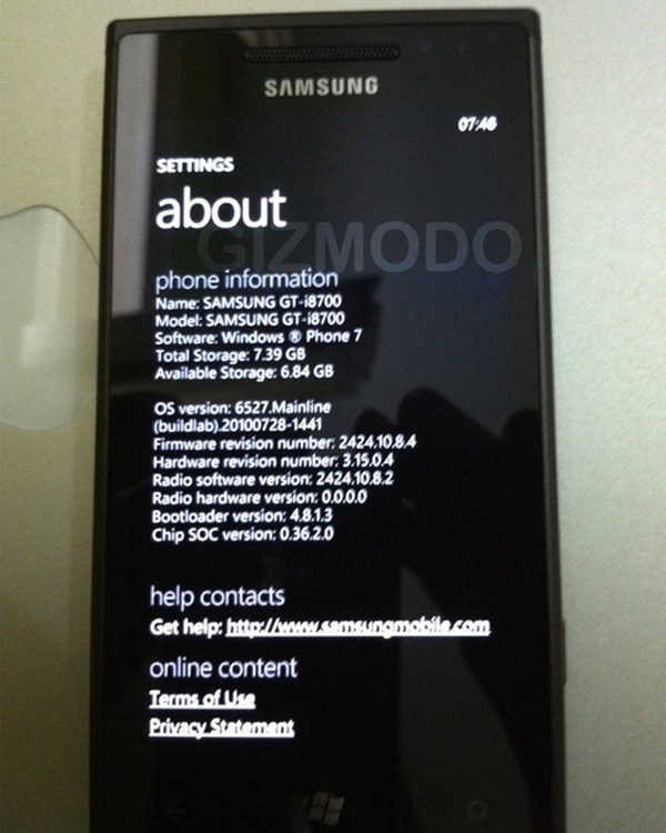 Samsung i8700, primeras fotos del terminal con Windows Phone 7