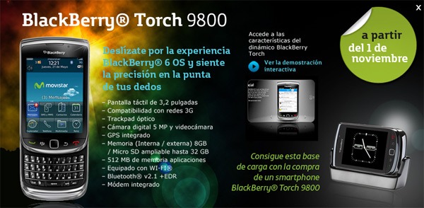 BlackBerry Torch, todos los precios y tarifas con Movistar