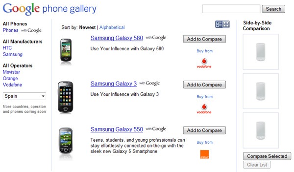 Google Phone Gallery, el catálogo de terminales Android a un clic de ratón