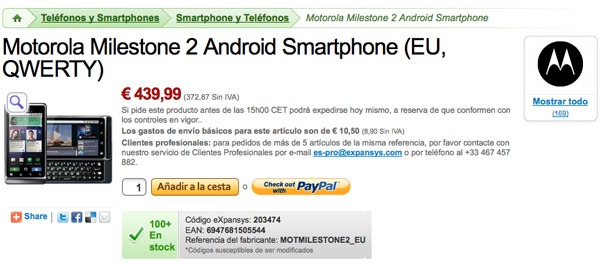Motorola Milestone 2, a la venta libre por 440 euros en España si lo pides por Internet
