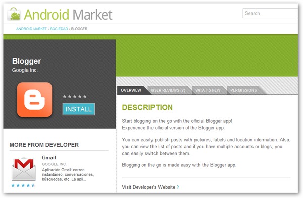 Blogger para Android, Blogger lanza una nueva aplicación para Android