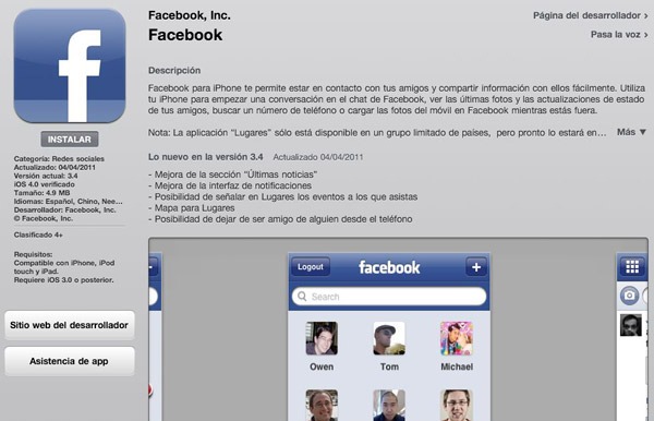 Facebook 3.4 para iPhone, nuevas funciones de la aplicación gratis de Facebook para iOS