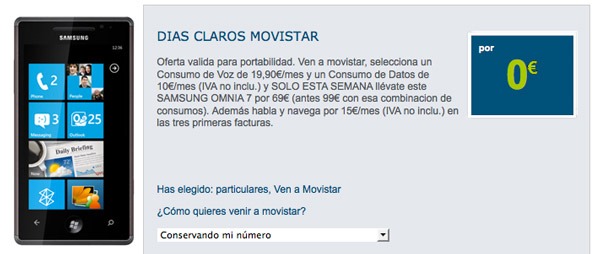 Samsung Omnia 7 gratis con Movistar, precios y tarifas del Samsung Omnia 7 con Movistar