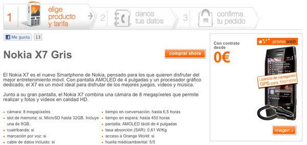Precios y tarifas del móvil Nokia X7 con Orange 2
