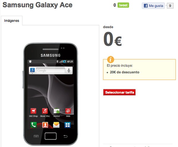 Samsung Galaxy Ace con Vodafone, precios y tarifas 2
