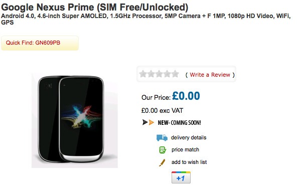 Un operador británico filtra el Google Nexus Prime