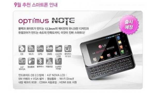 LG Optimus Note, móvil Android con teclado deslizante