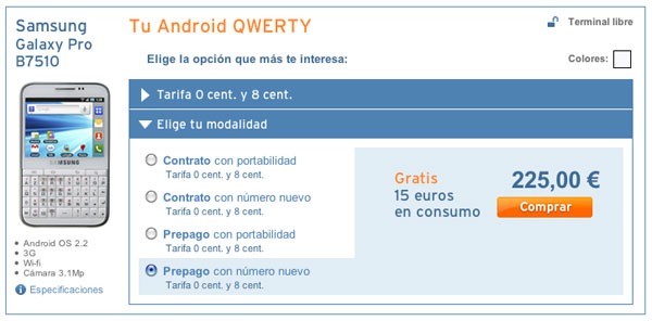 Samsung Galaxy PRO con Simyo, precios y tarifas 2