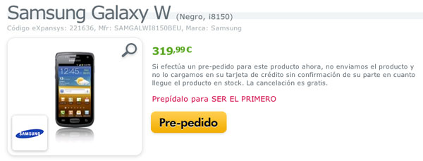 Samsung Galaxy W, Expansys ya ofrece precio de este móvil 2