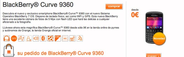 BlackBerry Curve 9360 con Orange, precios y tarifas 2