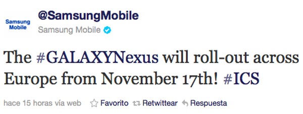 El Galaxy Nexus estará en Europa desde el 17 de noviembre 2