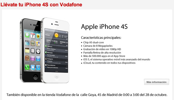 iPhone 4S con Vodafone, precios y tarifas 2