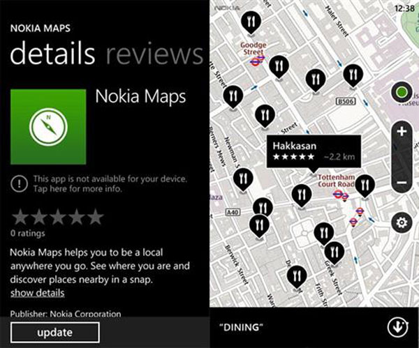 Nokia Maps sin navegación por voz para móviles Windows Phone