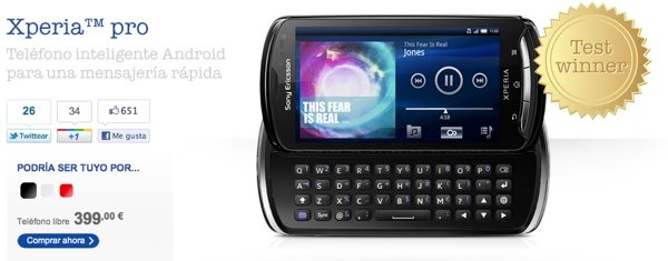 Sony Ericsson Xperia PRO, precio en formato libre