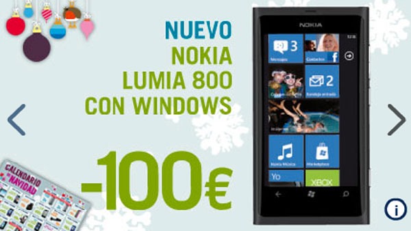 Consigue el Nokia Lumia 800 con 100 euros de descuento
