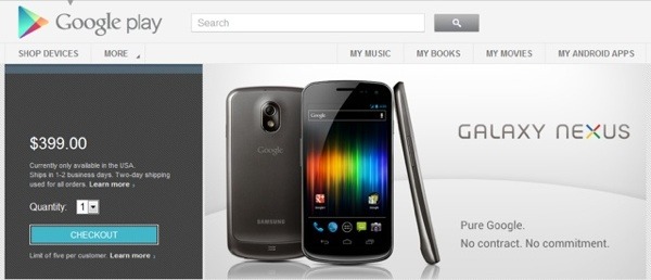 Samsung Galaxy Nexus a la venta en Google Play