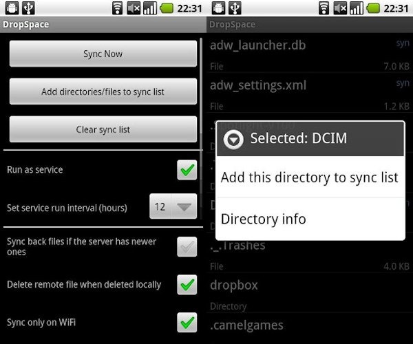 dropspace backup automatico android