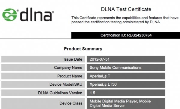 sony xperia t certificado dlna