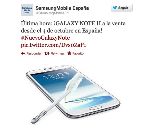 samsung galaxy note2 espana 4 octubre twitter