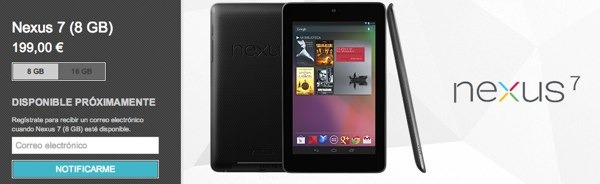 Nexus 7 de 8 GB no está disponible, versión de 32 GB en camino