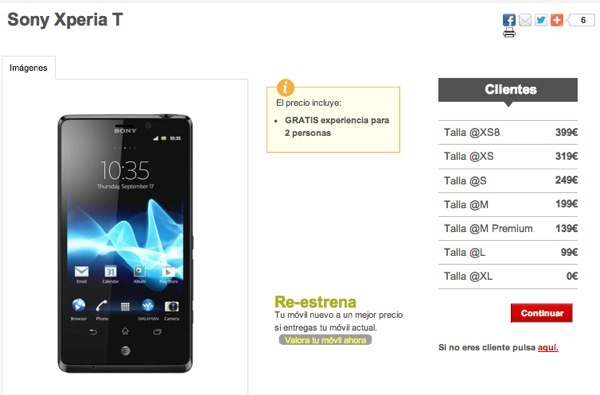 Sony Xperia T con Vodafone, precios y tarifas