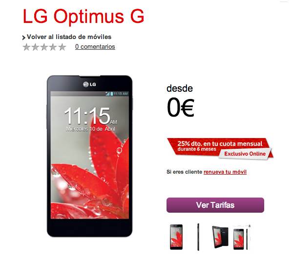 lg optimus g precios vodafone