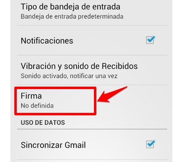 colocar firma mail android