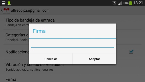 Firma automática en el correo de Android