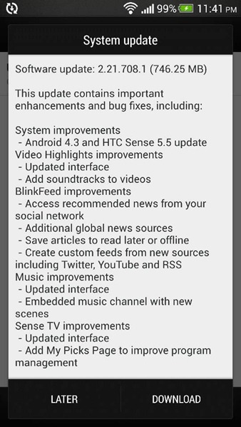 Los HTC se actualizan a Android 4.3