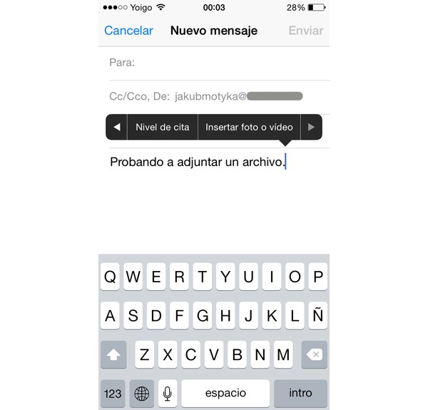 Adjuntar archivos al escribir un correo electrónico desde iOS