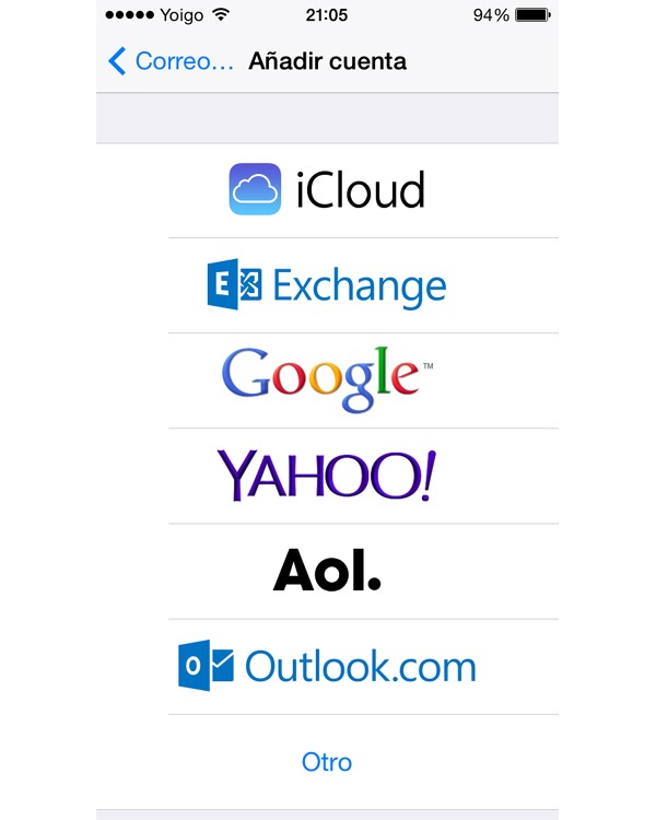 Añadir cuenta de Gmail en el correo del iPhone 5S