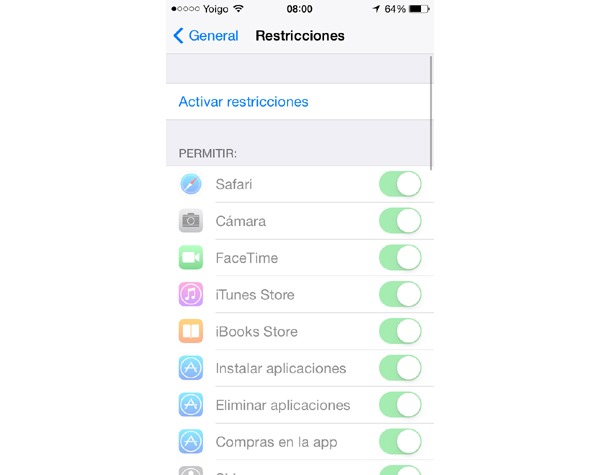 Activar restricciones en la desinstalación de aplicaciones de iOS