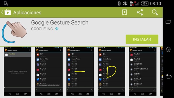 Google Gesture Search, aplicación de control por gestos