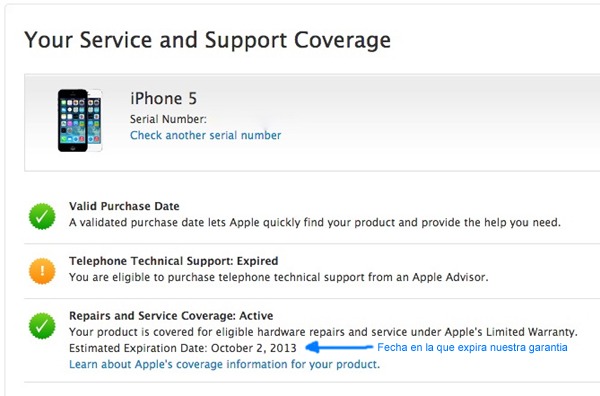 Comprobar la garantí­a de un iPhone, iPad o iPod