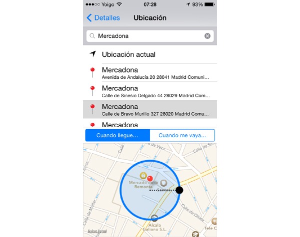 Configurar recordatorios basados en localizaciones en un iPhone