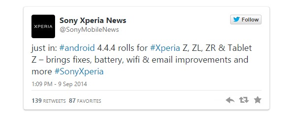 Actualización de Android 4.4.4 para los Sony Xperia Z, ZL y ZR