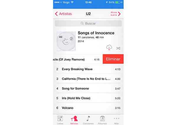 Eliminar álbum de U2 en un iPhone