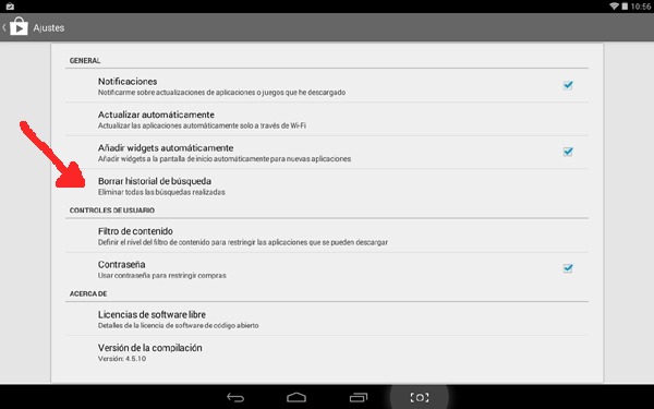Limpiar historial de Google Play