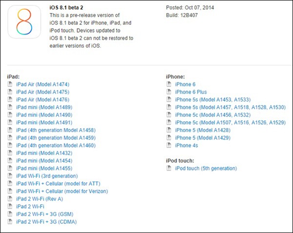 Segunda Beta de iOS 8.1