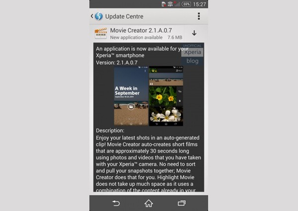 Actualización de Movie Creator en el Sony Xperia Z