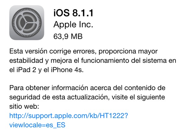 Actualización de iOS 8.1.1