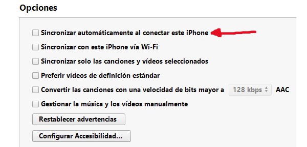 Evitar sincronización automática de un iPhone en iTunes