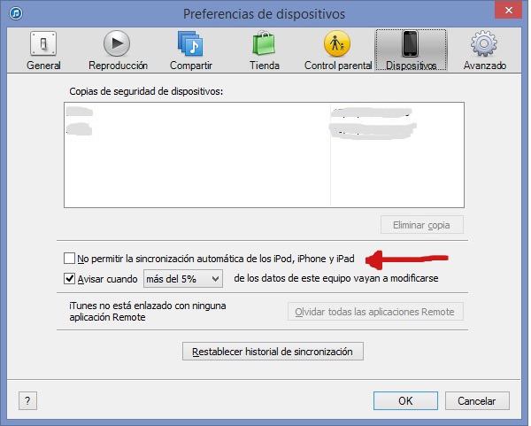 Evitar sincronización automática de un iPhone en iTunes