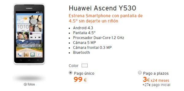 Simyo rebaja el precio del Huawei Ascend Y530, desde 3 euros al mes con contrato