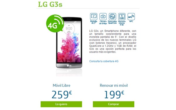 LG G3S, precios y tarifas con Movistar