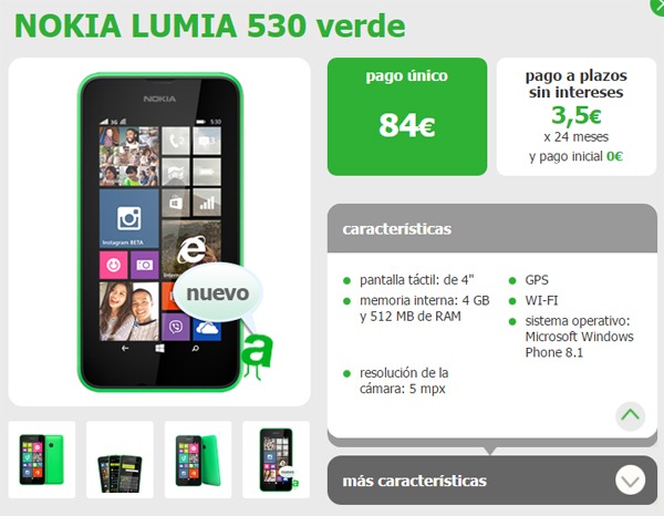 Nokia Lumia 530, precios y tarifas con Amena